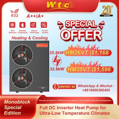 R32 Pompa di calore monoblocco edizione speciale per riscaldamento a temperatura ultra bassa in inverno
